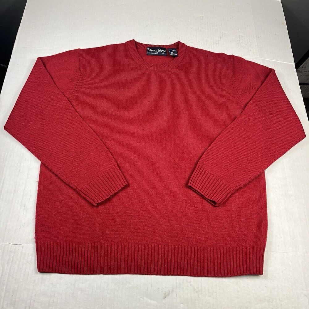 Oliver & Burke Company Mens Lambswool Sweater Red Crew Neck Classic LARGE FLAW